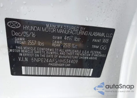 2017 Hyundai Sonata из США, поврежденный, VIN 5NPE24AF5HH534409